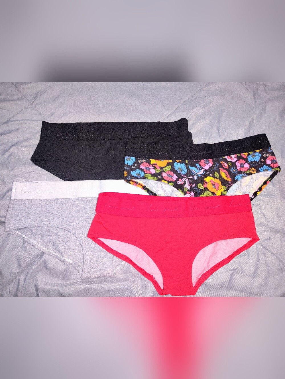 PINK Victoria's Secret 4-Pack Cheeky Panties - Black, Floral, Gray, Red
